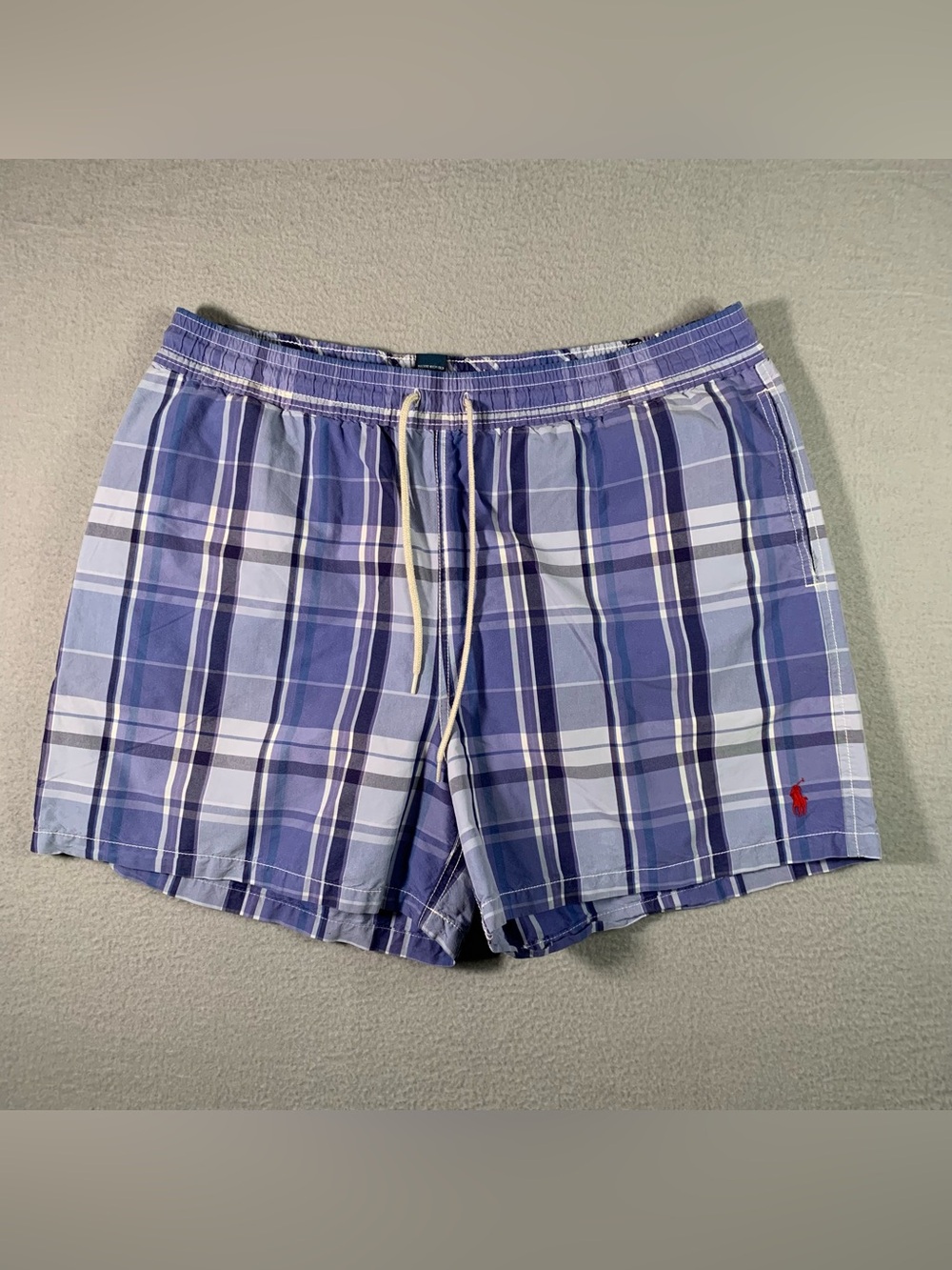 Vtg Polo Ralph Lauren Swim Trunks Mens XL Blue Plaid Mesh Lined Y2K 4 In